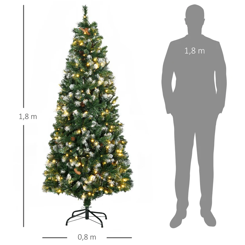 Sapin de noël artificiel salon 80 x 180 cm lumineux 250 led 703 branches pliable rustique décoratif en plastique vert 21_0001285