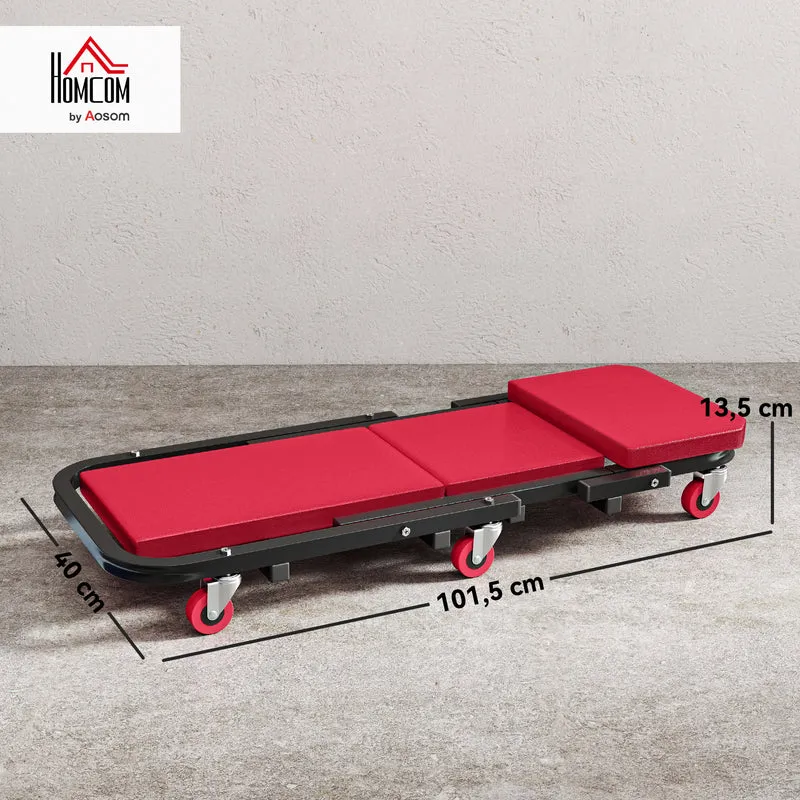Planche à roulettes transformable en tabouret 101,5 x 40 x 13,5 cm 150 kg roues pivotantes industriel en métal rouge 21_0007185