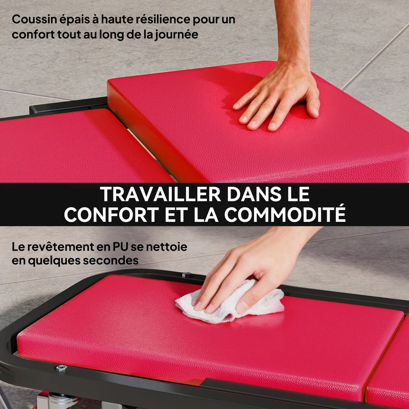 Planche à roulettes transformable en tabouret 101,5 x 40 x 13,5 cm 150 kg roues pivotantes industriel en métal rouge 21_0007185