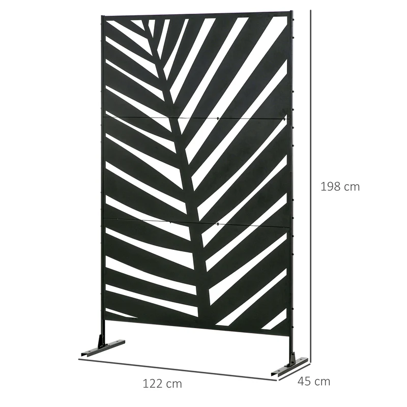 Paravent décoratif extérieur 122 x 45 x 198 cm brise vue occultant modulable terrasse jardin contemporain en acier noir 21_0003972