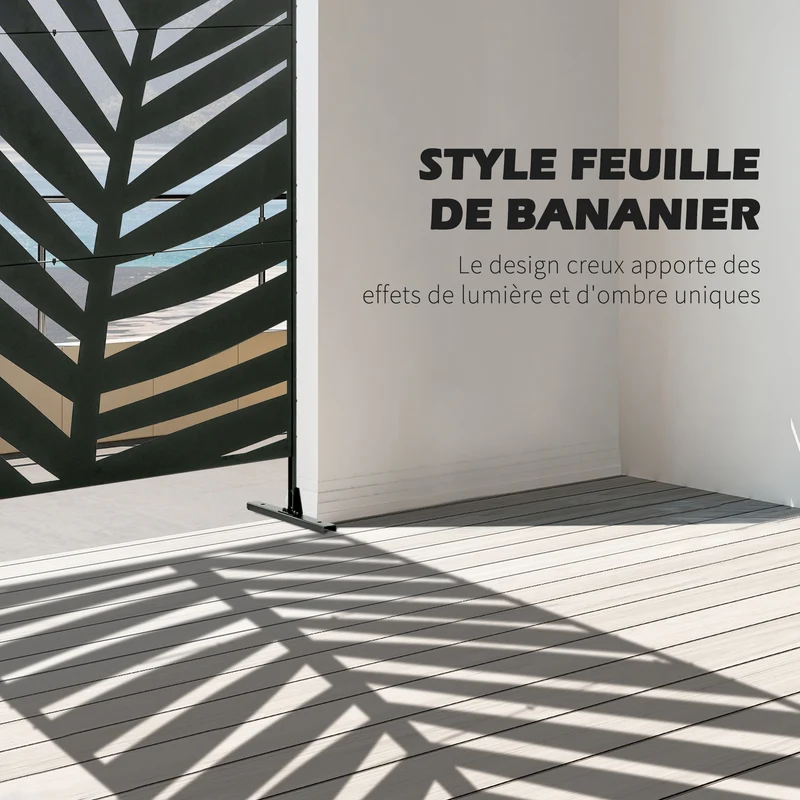 Paravent décoratif extérieur 122 x 45 x 198 cm brise vue occultant modulable terrasse jardin contemporain en acier noir 21_0003972