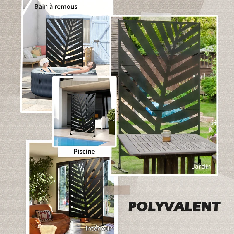 Paravent décoratif extérieur 122 x 45 x 198 cm brise vue occultant modulable terrasse jardin contemporain en acier noir 21_0003972