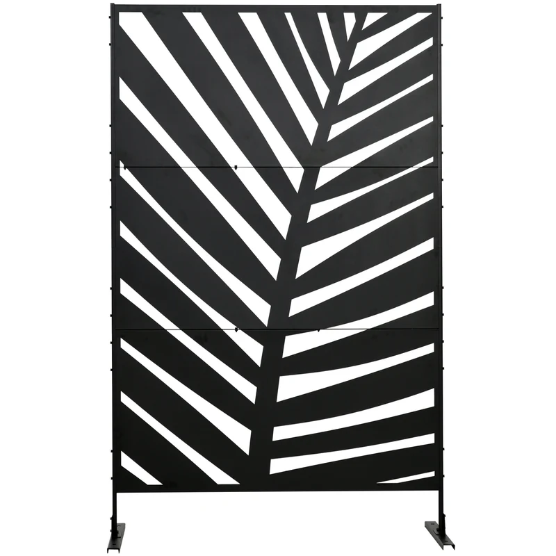 Paravent décoratif extérieur 122 x 45 x 198 cm brise vue occultant modulable terrasse jardin contemporain en acier noir 21_0003972
