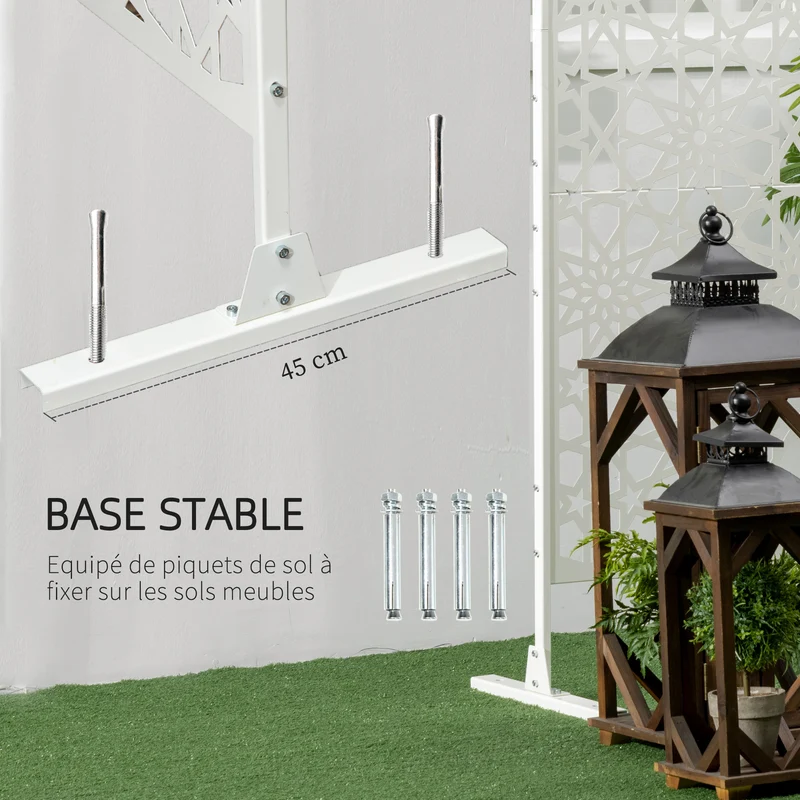 Panneau brise vue décoratif extérieur 92 x 45 x 198 cm délimitation et support végétal tendance moderne en acier blanc 21_0003970