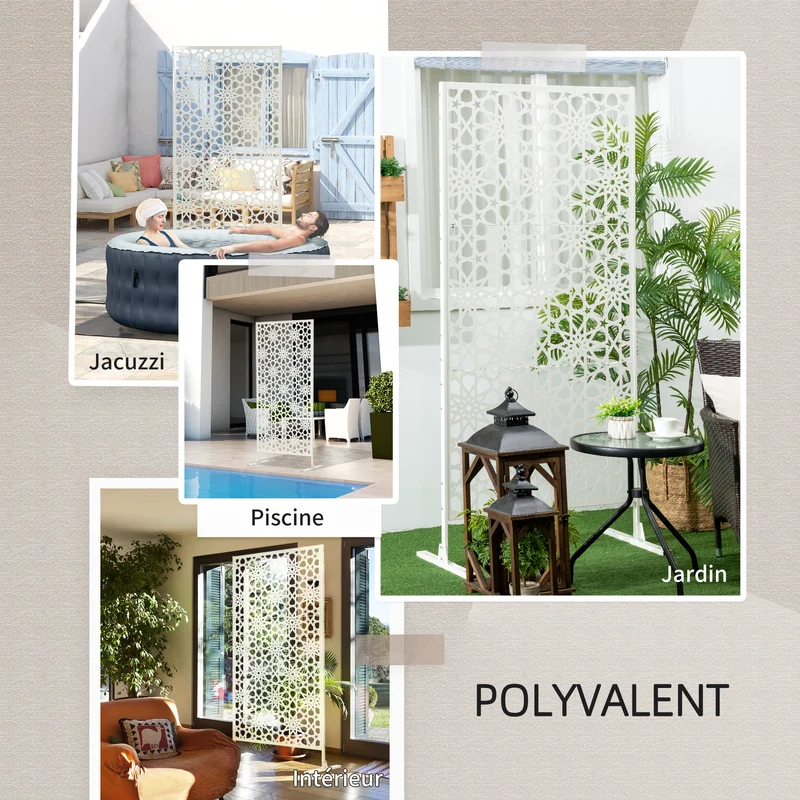Panneau brise vue décoratif extérieur 92 x 45 x 198 cm délimitation et support végétal tendance moderne en acier blanc 21_0003970