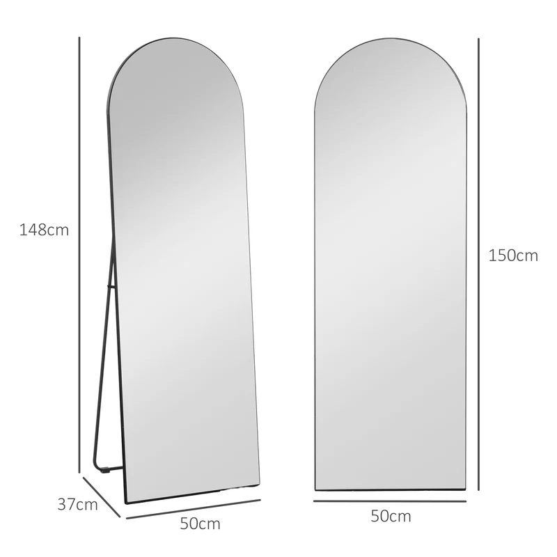 Miroir pleine longueur 50 x 150 cm haute définition anti éclats pose au sol ou mural sans cadre moderne en verre noir 21_0001630