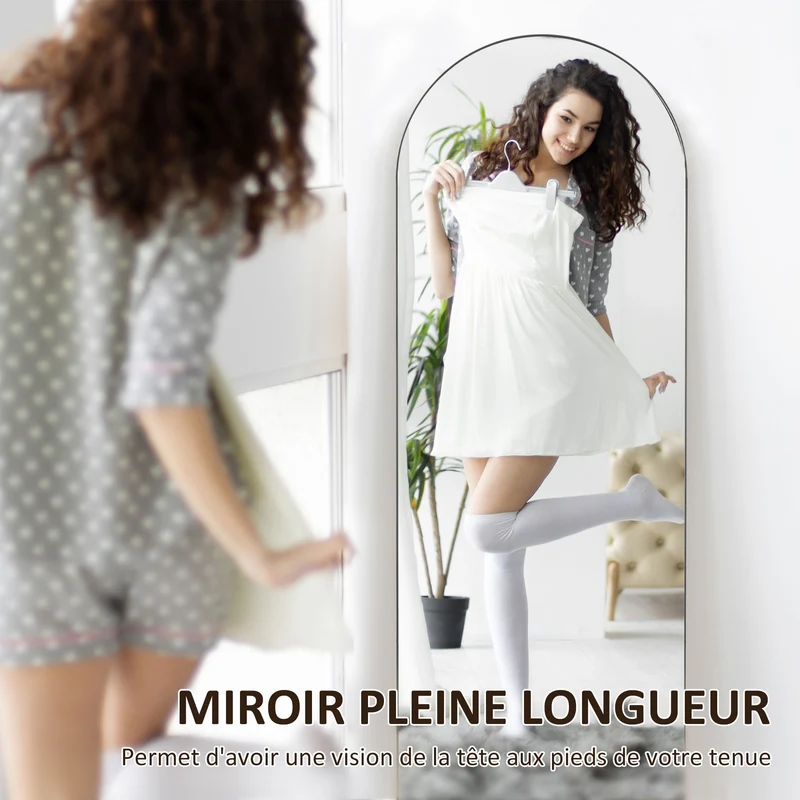 Miroir pleine longueur 50 x 150 cm haute définition anti éclats pose au sol ou mural sans cadre moderne en verre noir 21_0001630