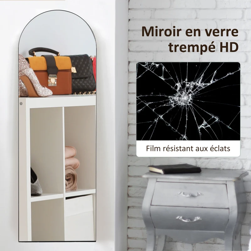 Miroir pleine longueur 50 x 150 cm haute définition anti éclats pose au sol ou mural sans cadre moderne en verre noir 21_0001630