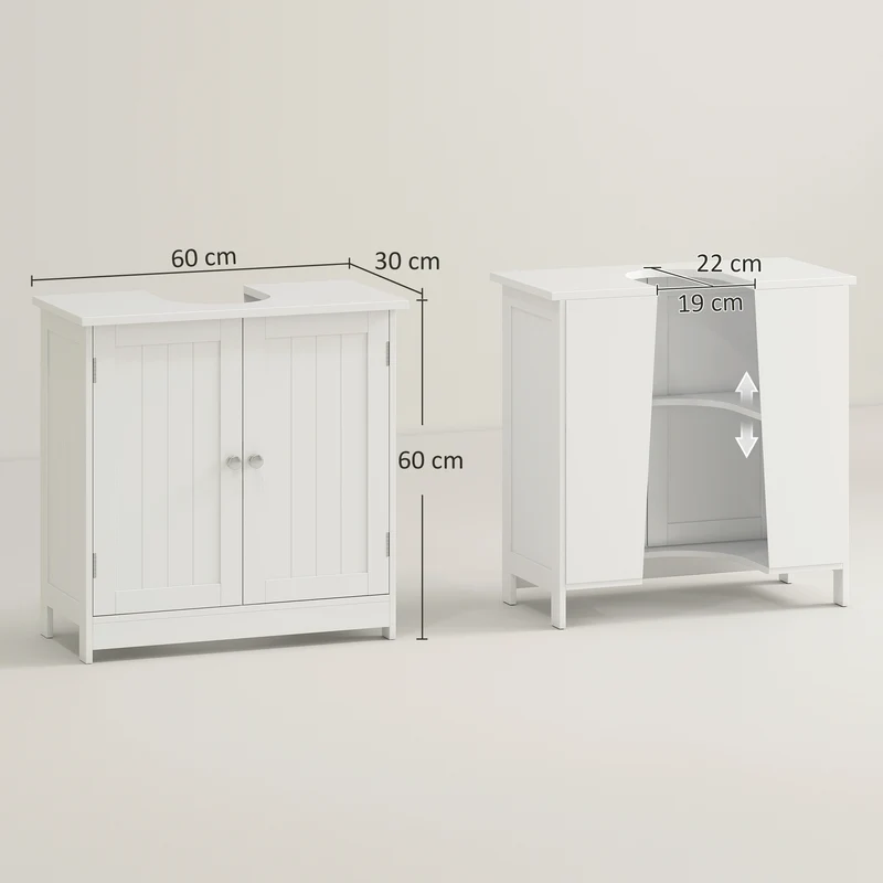 Meuble sous lavabo placard 2 portes 60 x 30 x 60 cm rangement optimisé étagère réglable design moderne cosy en MDF blanc 21_0001843