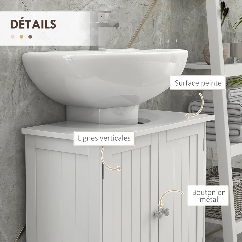 Meuble sous lavabo placard 2 portes 60 x 30 x 60 cm rangement optimisé étagère réglable design moderne cosy en MDF blanc 21_0001843