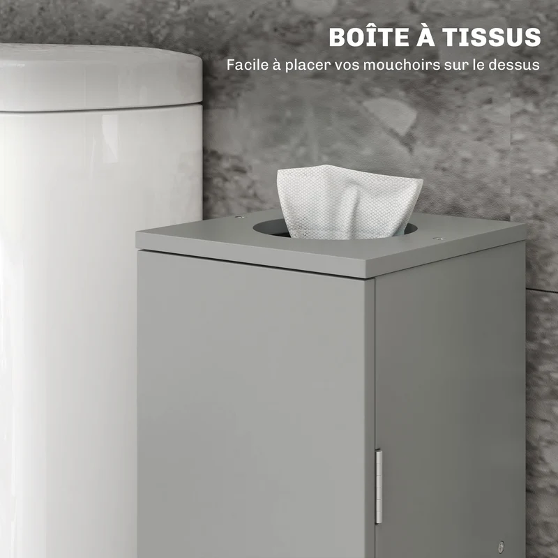 Meuble porte-papier toilette colonne compact 19,5 x 19,5 x 65 cm rangement 3 niveaux épuré contemporain en MDF noir 21_0001842