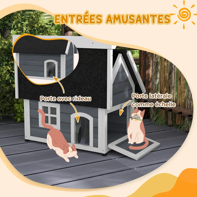 Maisonnette pour chats extérieure 77 x 57,5 x 68 cm toit ouvrable pieds surélevés contemporain rustique en bois gris 21_0007712