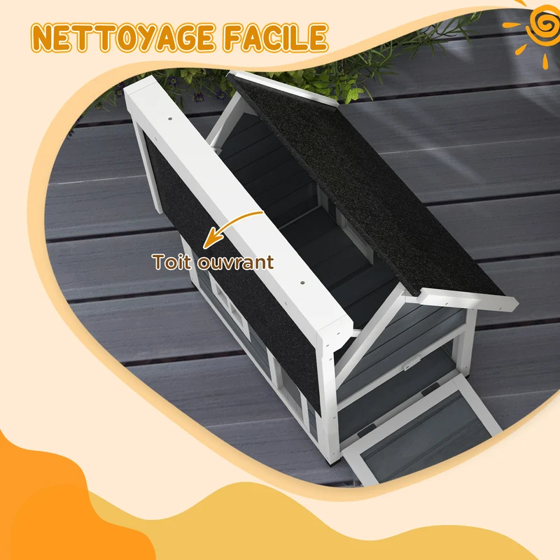 Maisonnette pour chats extérieure 77 x 57,5 x 68 cm toit ouvrable pieds surélevés contemporain rustique en bois gris 21_0007712