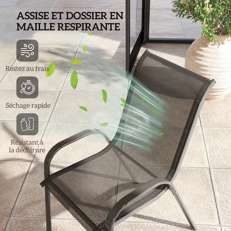 Lot de 4 chaises de jardin empilables dossier haut 54 x 71 x 93 cm assise respirante style contemporain en acier noir 21_0005281