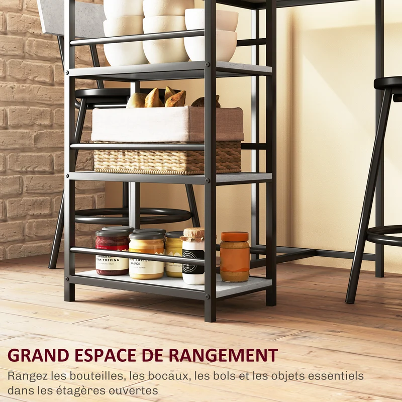 Lot de 3 table de bar mange debout salon 90 x 50 x 90.5 cm rangement étagère assise rembourrée moderne en MDF gris clair 21_0003282