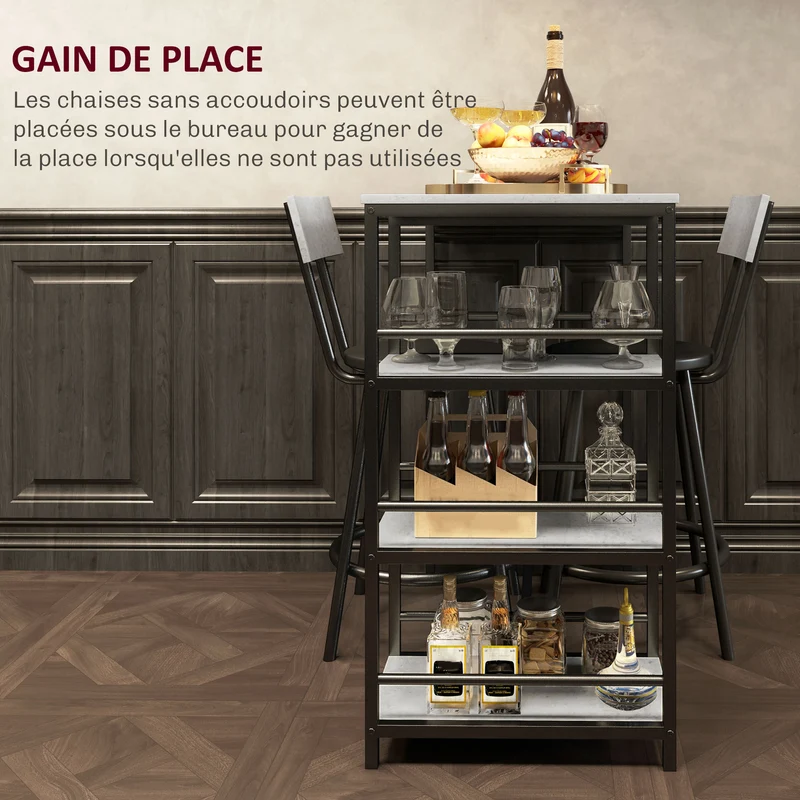 Lot de 3 table de bar mange debout salon 90 x 50 x 90.5 cm rangement étagère assise rembourrée moderne en MDF gris clair 21_0003282