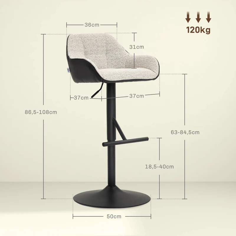 Lot de 2 tabourets de bar 52,5 x 53 x 86,5-108 cm pivotants 360° réglables repose-pieds design en polyester gris clair 21_0003269