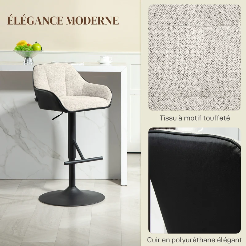 Lot de 2 tabourets de bar 52,5 x 53 x 86,5-108 cm pivotants 360° réglables repose-pieds design en polyester gris clair 21_0003269