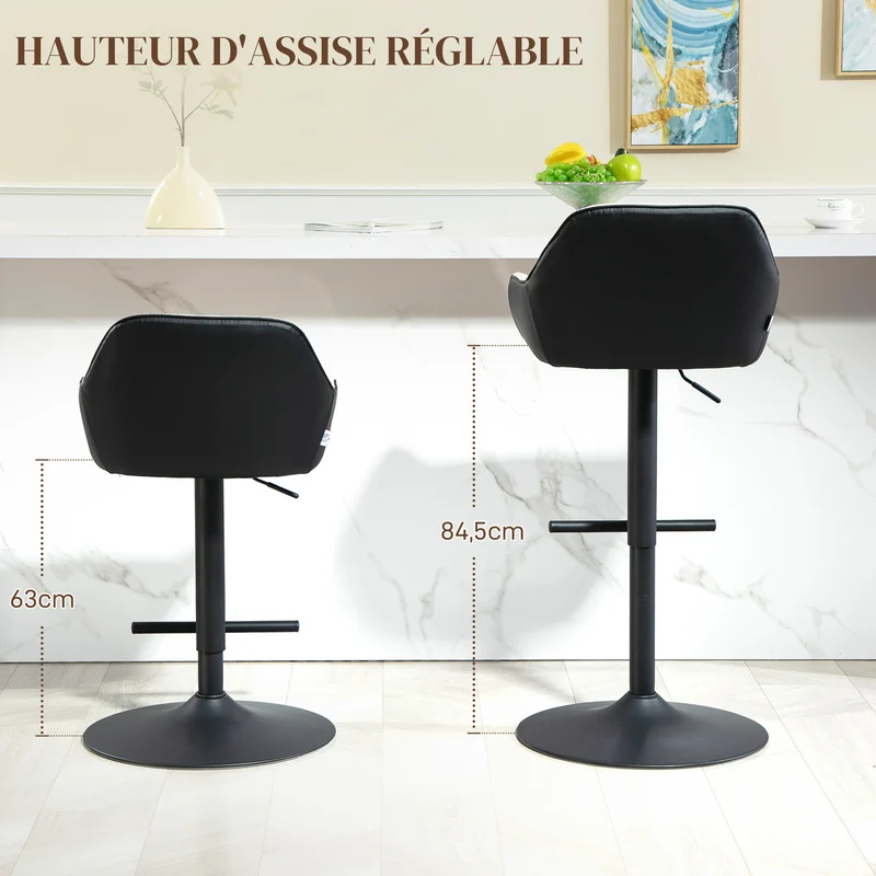 Lot de 2 tabourets de bar 52,5 x 53 x 86,5-108 cm pivotants 360° réglables repose-pieds design en polyester gris clair 21_0003269