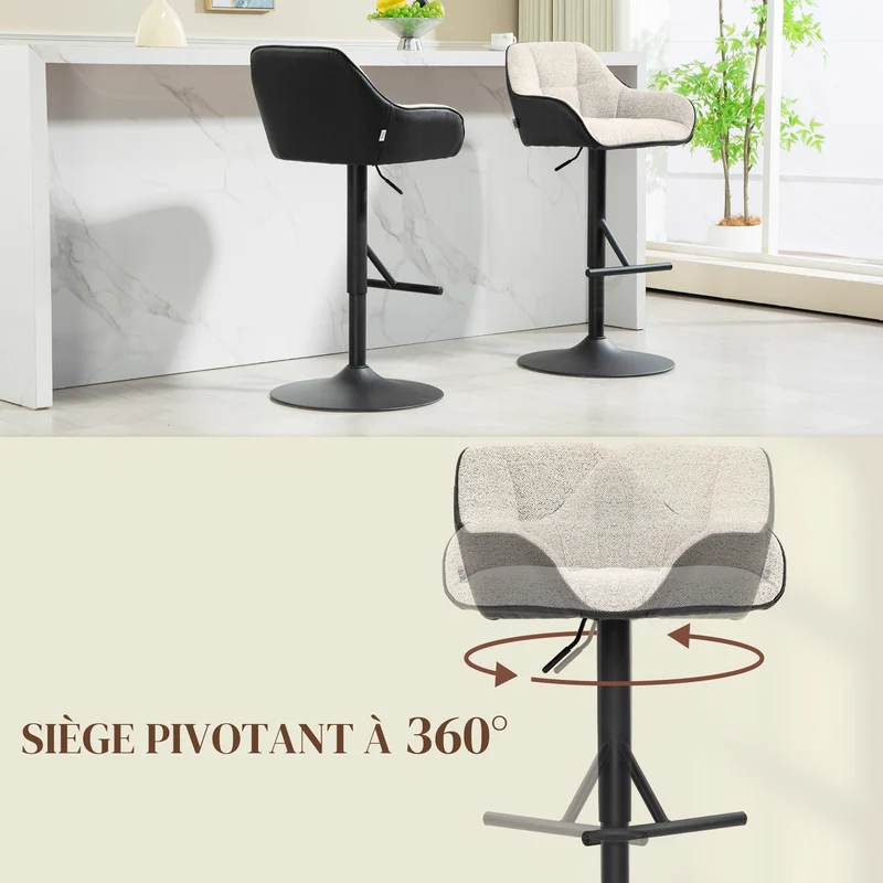 Lot de 2 tabourets de bar 52,5 x 53 x 86,5-108 cm pivotants 360° réglables repose-pieds design en polyester gris clair 21_0003269