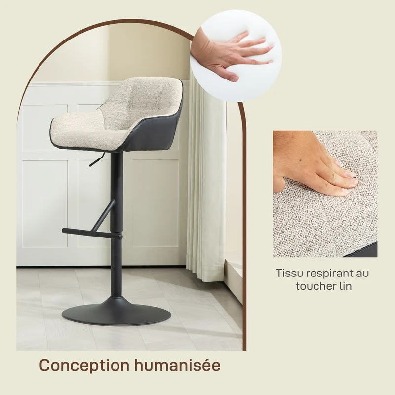 Lot de 2 tabourets de bar 52,5 x 53 x 86,5-108 cm pivotants 360° réglables repose-pieds design en polyester gris clair 21_0003269