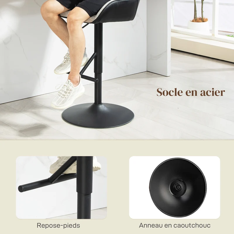 Lot de 2 tabourets de bar 52,5 x 53 x 86,5-108 cm pivotants 360° réglables repose-pieds design en polyester gris clair 21_0003269