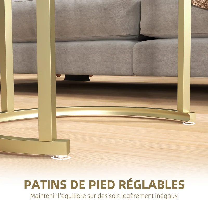 Lot de 2 tables basses gigognes encastrables 60 x 36 x 44 cm gain de place contemporain élégant salon en verre trempé or 21_0003068