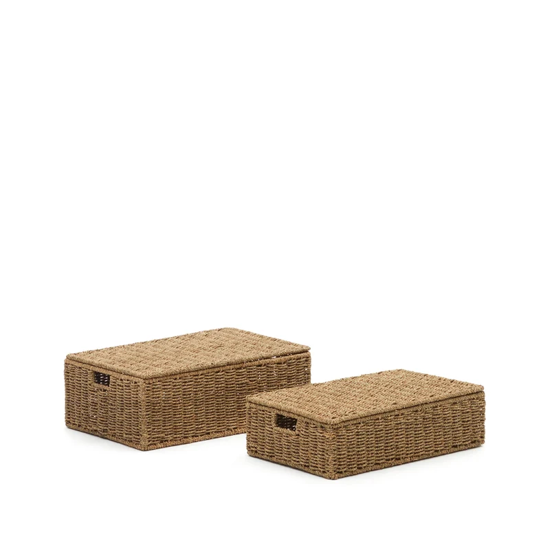 Tossa set of 2 natural fiber baskets with lids, 55 x 36 cm / 60 x 40 cm