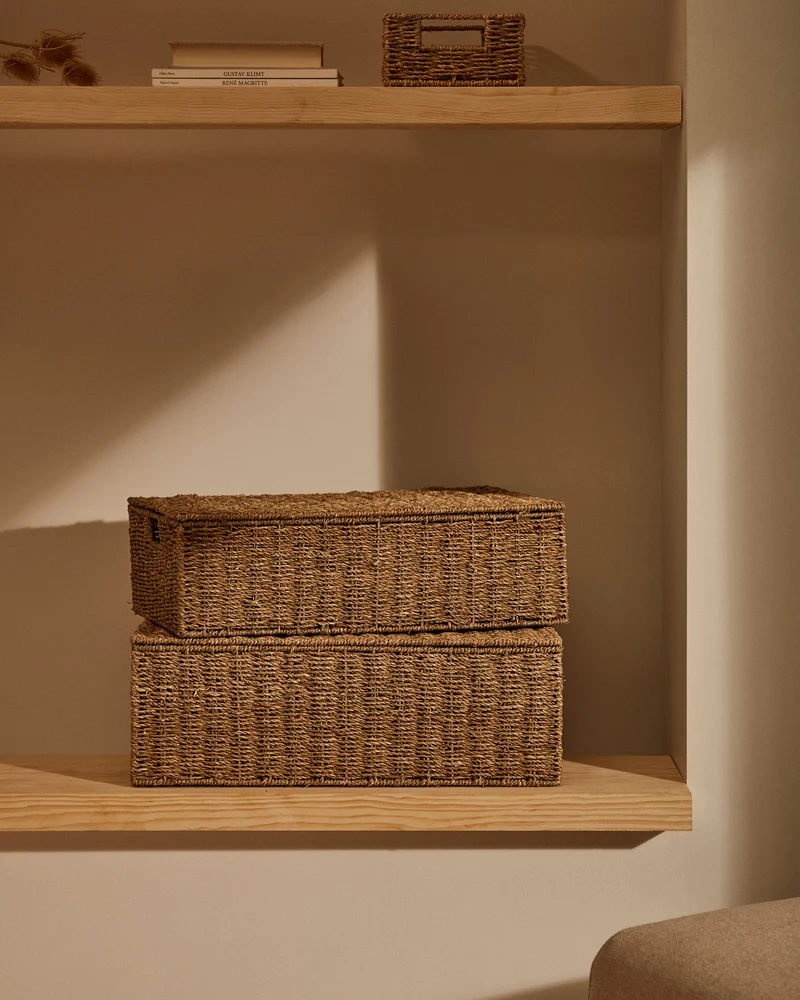 Tossa set of 2 natural fiber baskets with lids, 55 x 36 cm / 60 x 40 cm