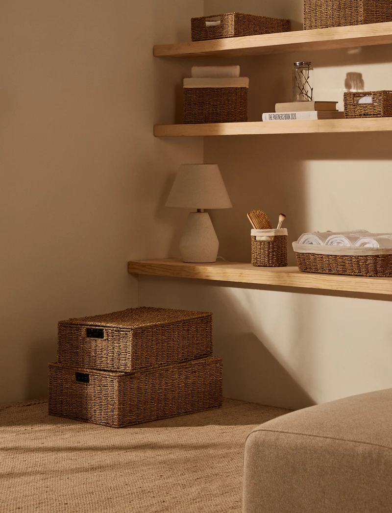 Tossa set of 2 natural fiber baskets with lids, 55 x 36 cm / 60 x 40 cm