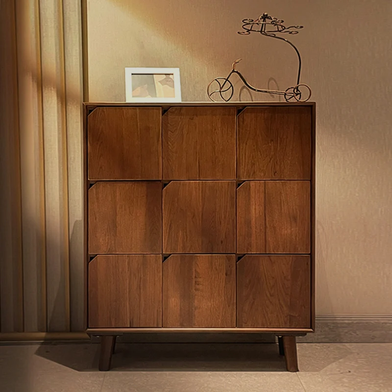 Traditional Vintage Rectangular Walnut Wood Paulownia Wood Detachable Storage Cabinet 9-Drawer For Living Room
