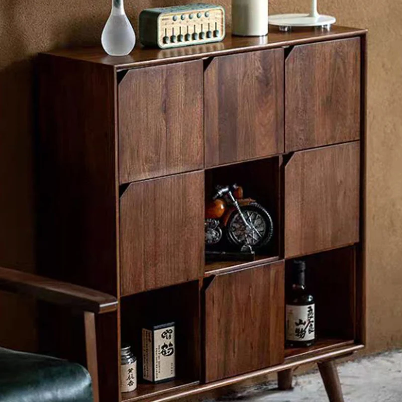 Traditional Vintage Rectangular Walnut Wood Paulownia Wood Detachable Storage Cabinet 9-Drawer For Living Room