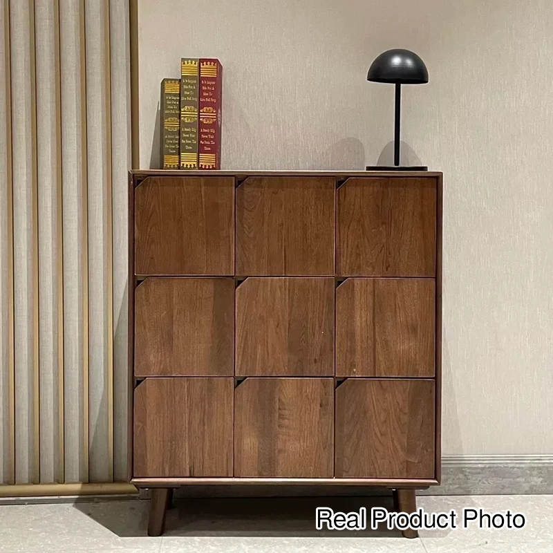 Traditional Vintage Rectangular Walnut Wood Paulownia Wood Detachable Storage Cabinet 9-Drawer For Living Room