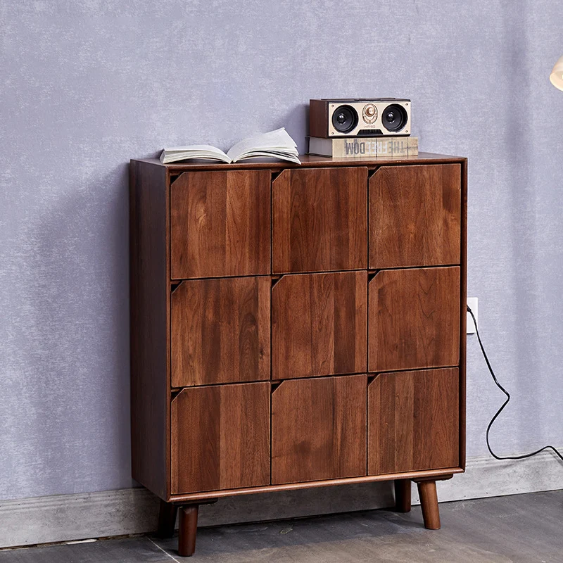 Traditional Vintage Rectangular Walnut Wood Paulownia Wood Detachable Storage Cabinet 9-Drawer For Living Room