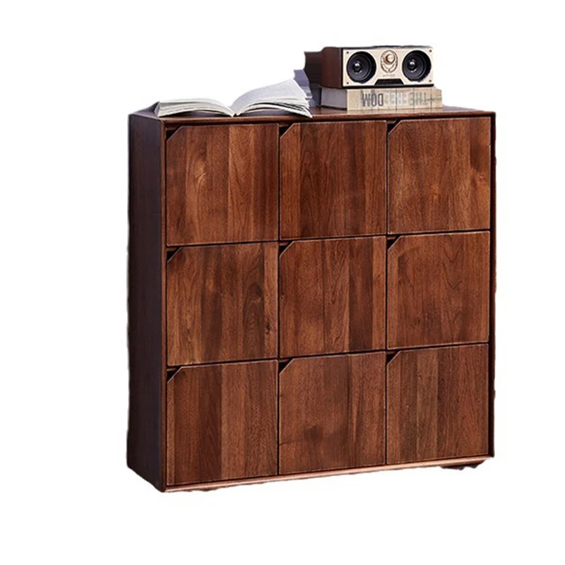 Traditional Vintage Rectangular Walnut Wood Paulownia Wood Detachable Storage Cabinet 9-Drawer For Living Room