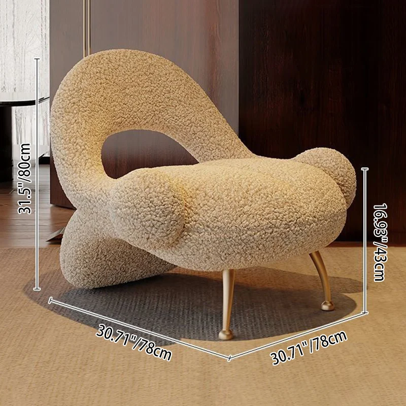 Traditional French Matte Velvet Sherpa Fabric Iron Curved Accent Chair With Backrest For Living Room