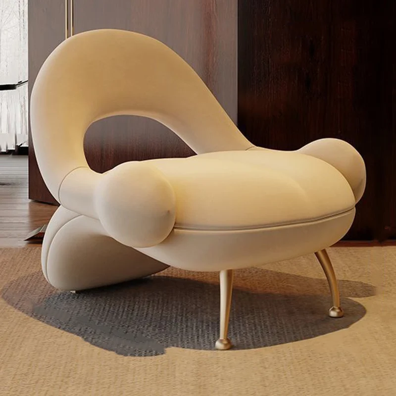 Traditional French Matte Velvet Sherpa Fabric Iron Curved Accent Chair With Backrest For Living Room
