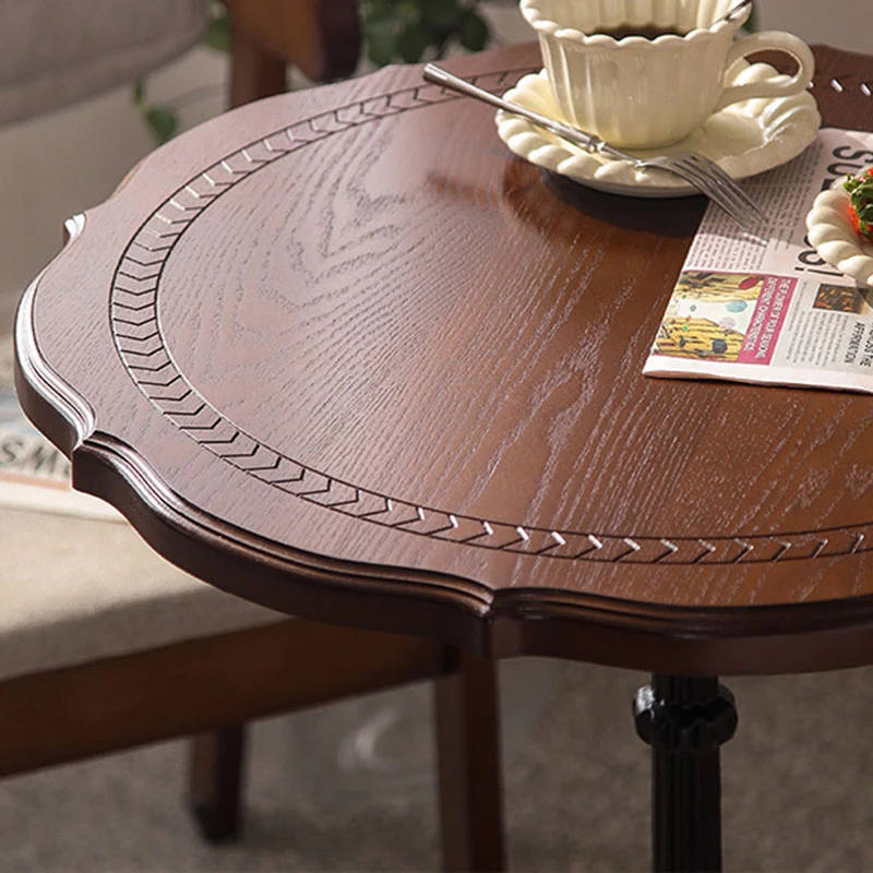 Traditional Chinese Ash Wood Veneer Iron Floral Round End Table 1 Tier For Living Room
