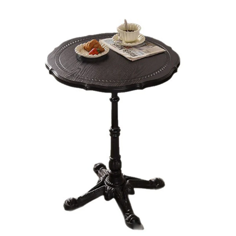 Traditional Chinese Ash Wood Veneer Iron Floral Round End Table 1 Tier For Living Room