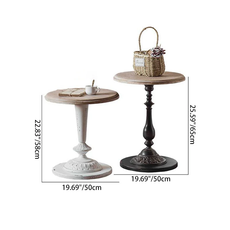 Traditional French Iron Fir Wood MDF Carved Round End Table With 1-Tier For Living Room