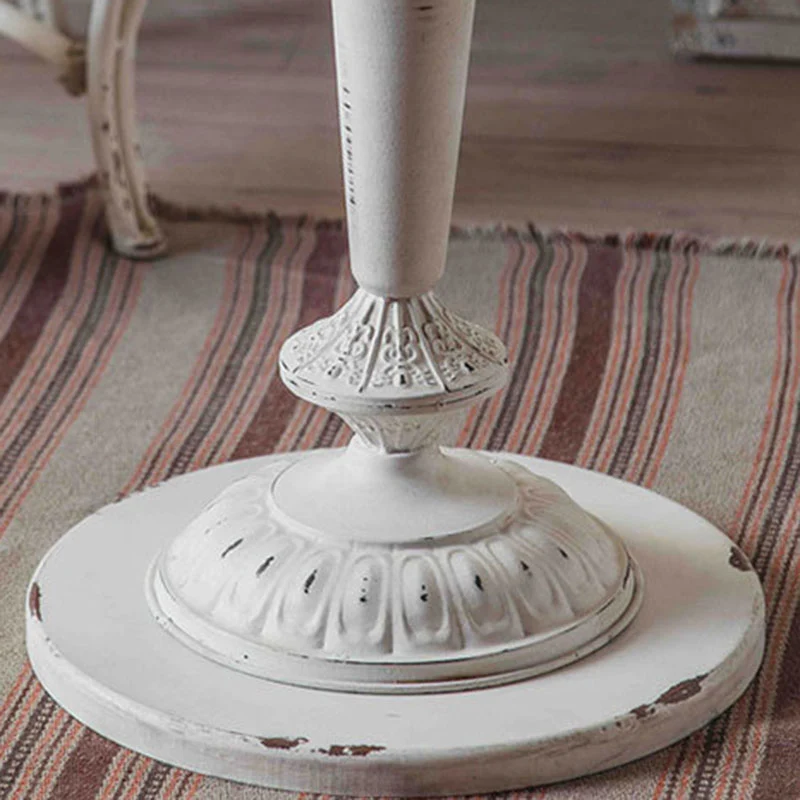 Traditional French Iron Fir Wood MDF Carved Round End Table With 1-Tier For Living Room