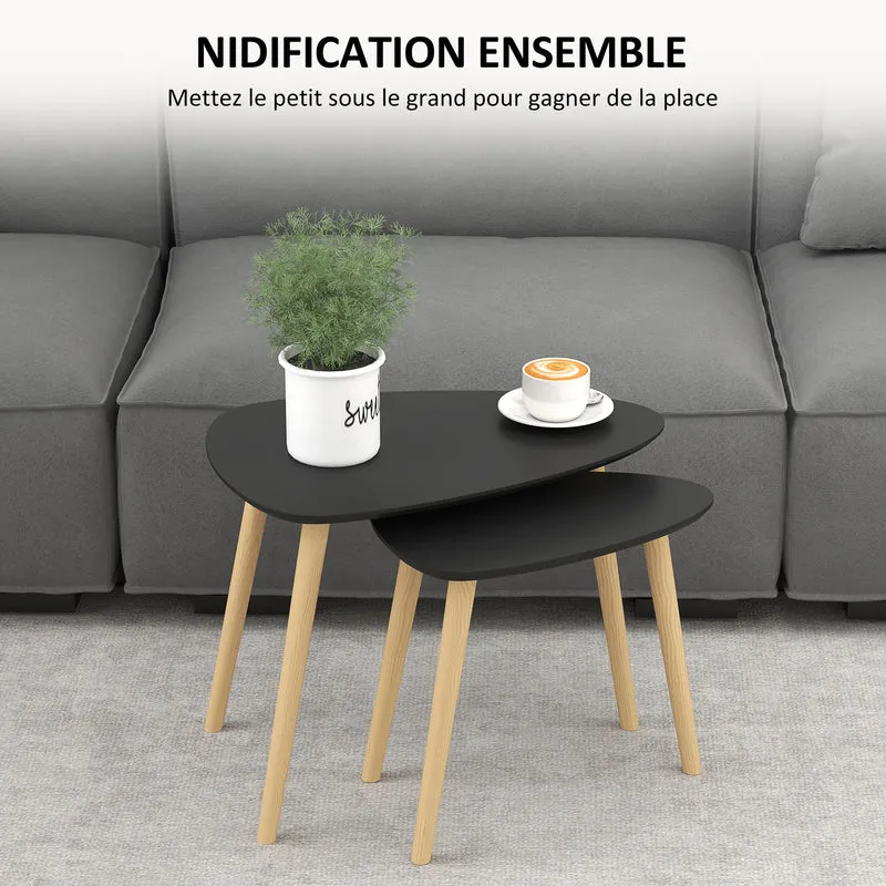Lot de 2 tables basses gigognes 60 x 40 x 45 cm et 44 x 28 x 40 cm légères et empilables scandinave épuré en MDF noir 21_0003059