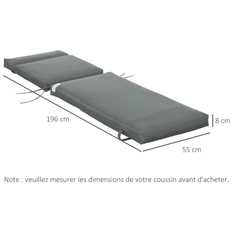Lot de 2 matelas transat 196 x 55 x 8 cm confort mousse haute densité sangles moderne épuré en polyester gris foncé 21_0004654