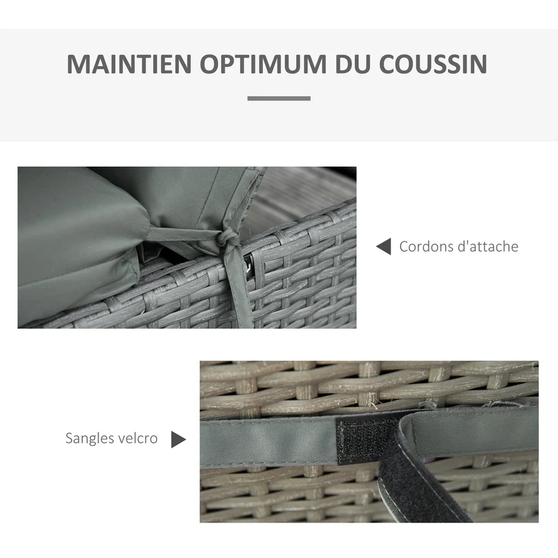 Lot de 2 matelas transat 196 x 55 x 8 cm confort mousse haute densité sangles moderne épuré en polyester gris foncé 21_0004654