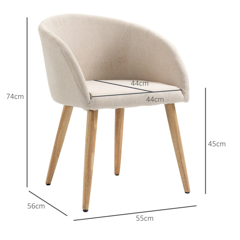 Lot de 2 chaises de salle à manger 55 x 56 x 74 cm assise rembourrée dossier enveloppant scandinave en polyester beige 21_0002254