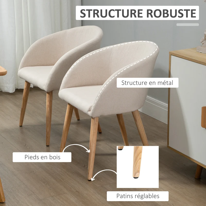 Lot de 2 chaises de salle à manger 55 x 56 x 74 cm assise rembourrée dossier enveloppant scandinave en polyester beige 21_0002254
