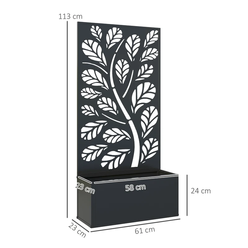 Jardinière brise-vue treillis 61 x 23 x 113 cm pour plantes grimpantes drainage montage mural contemporain en métal noir 21_0005486