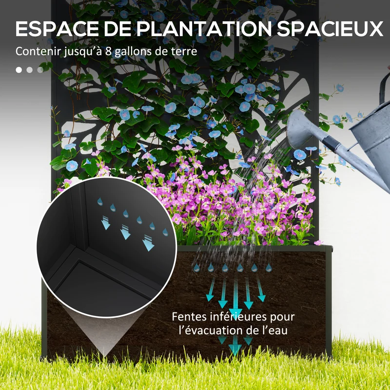 Jardinière brise-vue treillis 61 x 23 x 113 cm pour plantes grimpantes drainage montage mural contemporain en métal noir 21_0005486