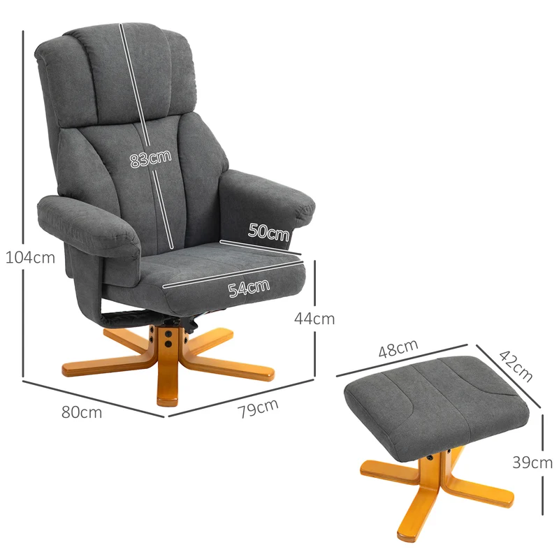 Fauteuil de relaxation salon 79 x 80 x 104 cm dossier inclinable assise rembourrée contemporain en velours gris foncé 21_0003439