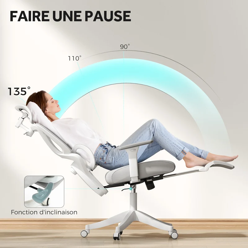 Fauteuil de bureau 71 x 70 x 129 cm hauteur réglable dossier inclinable moderne épuré ambiance cosy en polyester gris 21_0006290